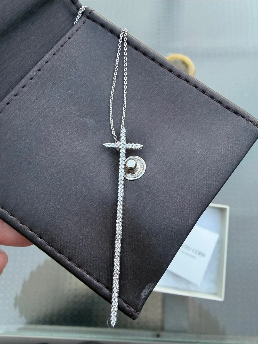 Roberto Coin Silver Cross Pendant with Black Pouch
